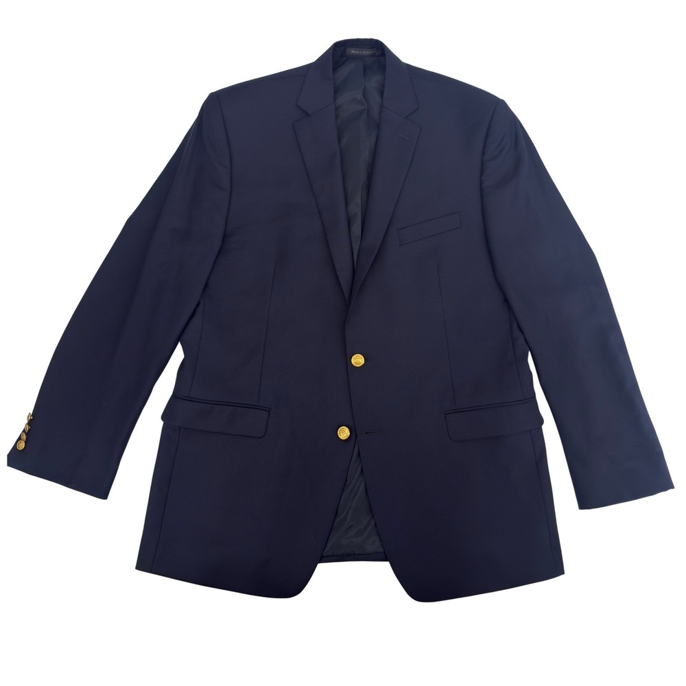 Lauren Ralph Lauren Blazer Men 44L Navy Blue 100% Wool Gold Button Sport Coat